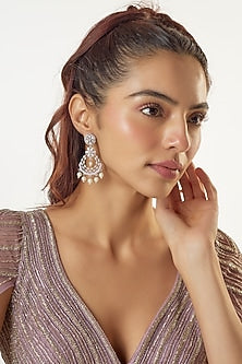 White Finish Zircon & Pearl Dangler Earrings