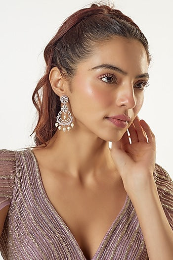 White Finish Zircon & Pearl Dangler Earrings