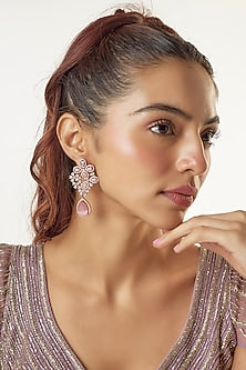 Rose Gold Finish Zircon & Pink Stone Dangler Earrings