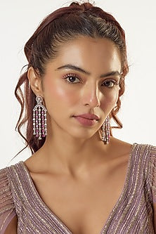 White Finish Zircon & Synethtic Ruby Stone Dangler Earrings