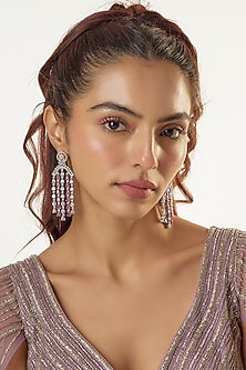 White Finish Zircon & Synethtic Ruby Stone Dangler Earrings