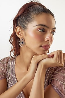 White Finish Zircon & Synthetic Sapphire Stone Stud Earrings