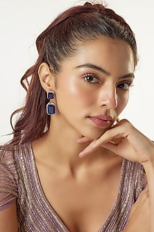 White Finish Zircon & Sapphire Stone Dangler Earrings