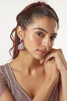 White Finish Zircon & Ruby Synthetic Stone Jhumka Earrings