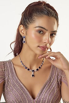 White Finish Sapphire Stone & Zircon Necklace Set