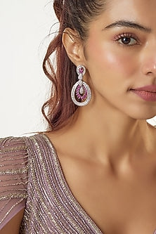 White Finish Ruby & Zircon Dangler Earrings