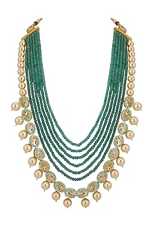 Gold Finish Green Mala Necklace