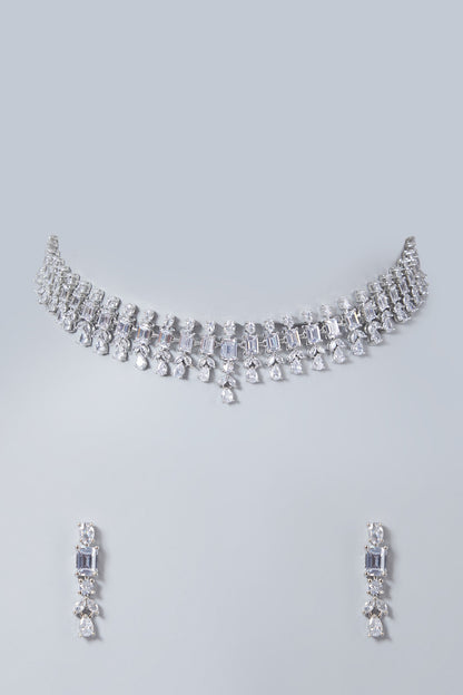 White Finish Zircon Necklace Set