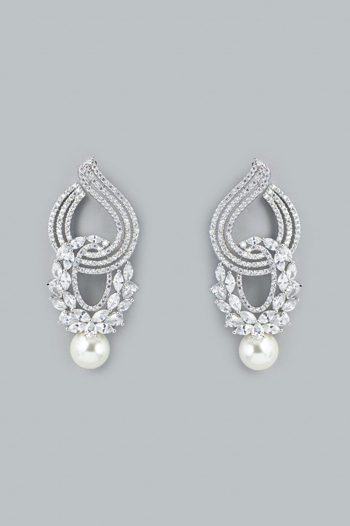 White Finish Faux Diamond Dangler Earrings