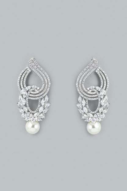 White Finish Faux Diamond Dangler Earrings