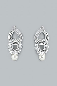White Finish Faux Diamond Dangler Earrings
