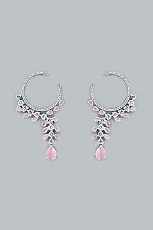 White Finish Pink Stone Dangler Earrings