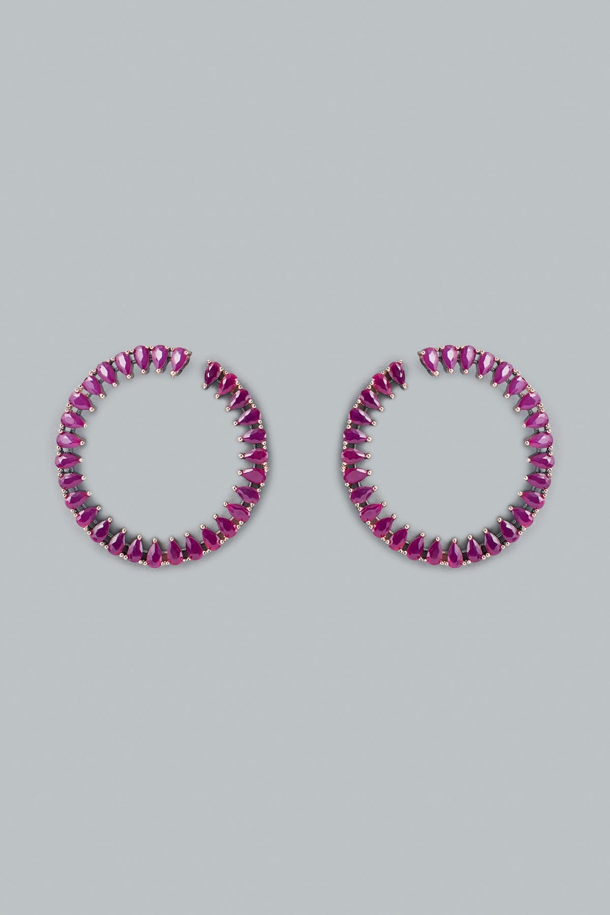Rose Gold Finish Magenta Stone & Zircon Stud Earrings