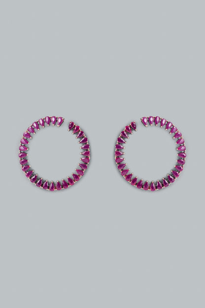 Rose Gold Finish Magenta Stone & Zircon Stud Earrings