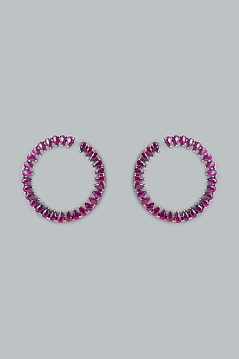 Rose Gold Finish Magenta Stone & Zircon Stud Earrings