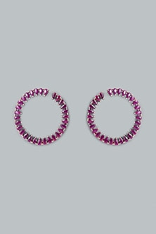 Rose Gold Finish Magenta Stone & Zircon Stud Earrings