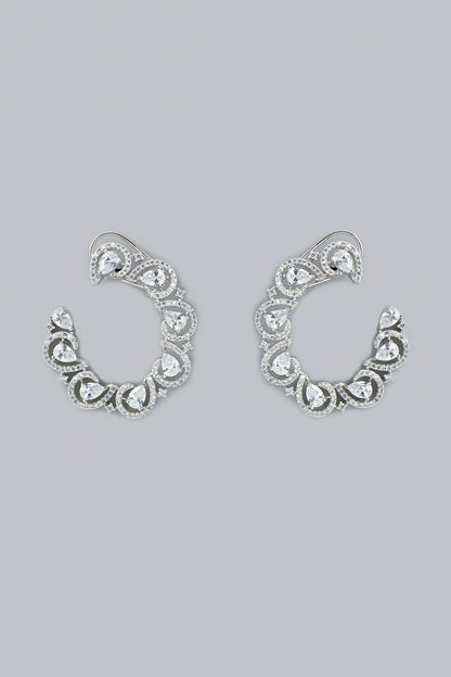 White Finish Zircon Stud Earrings