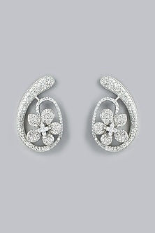 White Finish Zircon Stud Earrings