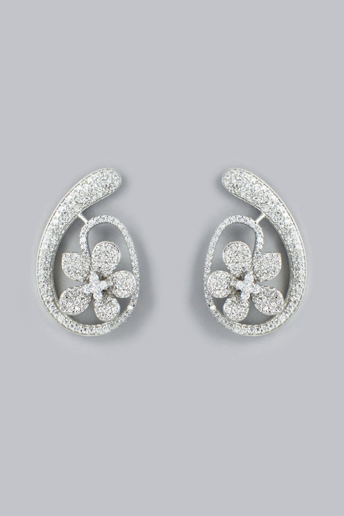 White Finish Zircon Stud Earrings