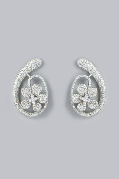 White Finish Zircon Stud Earrings