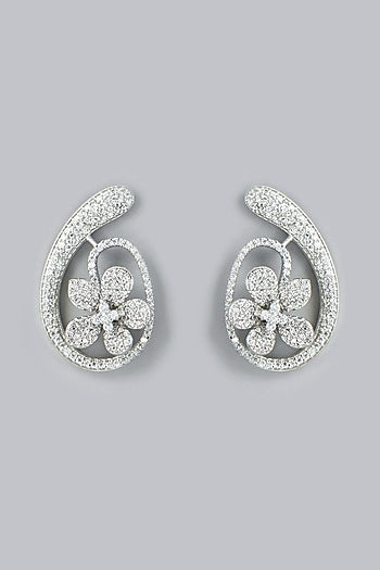 White Finish Zircon Stud Earrings