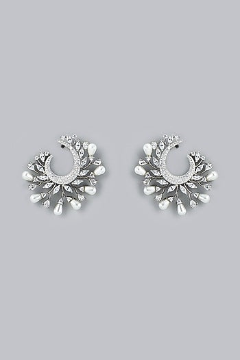 Two Tone Finish Zircons Stud Earrings