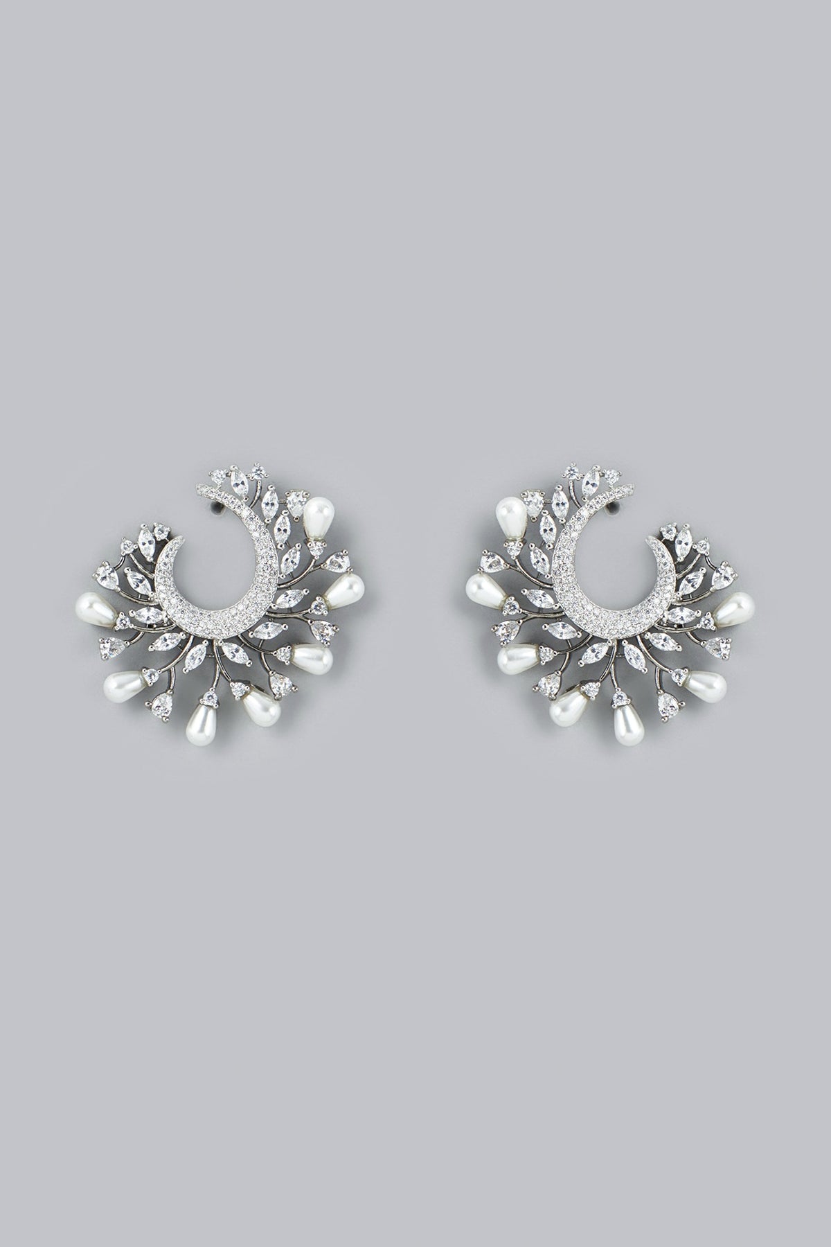 Two Tone Finish Zircons Stud Earrings