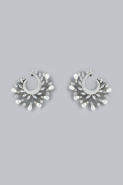 Two Tone Finish Zircons Stud Earrings