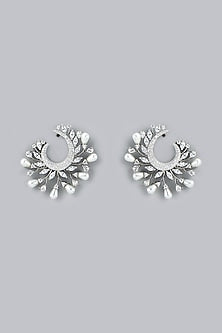 Two Tone Finish Zircons Stud Earrings