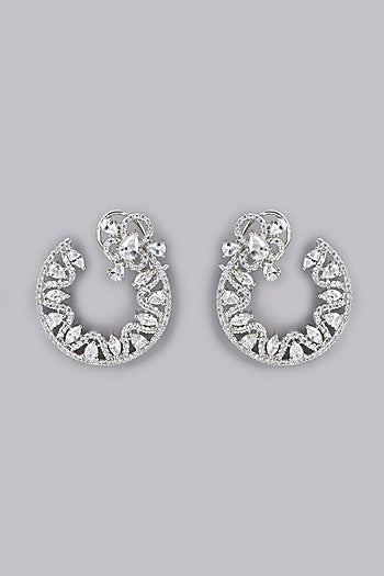 White Finish Zircon Stud Earrings