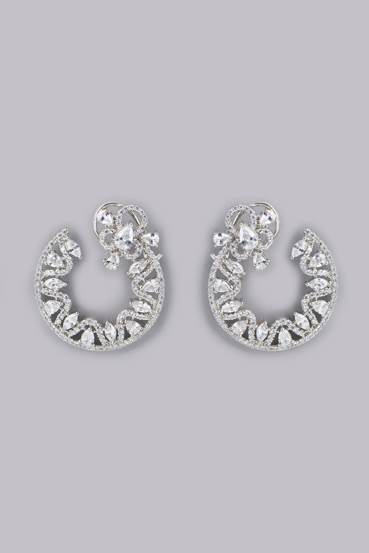 White Finish Zircon Stud Earrings
