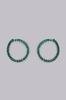 White Finish Green Stones & Zircon Dangler Earrings
