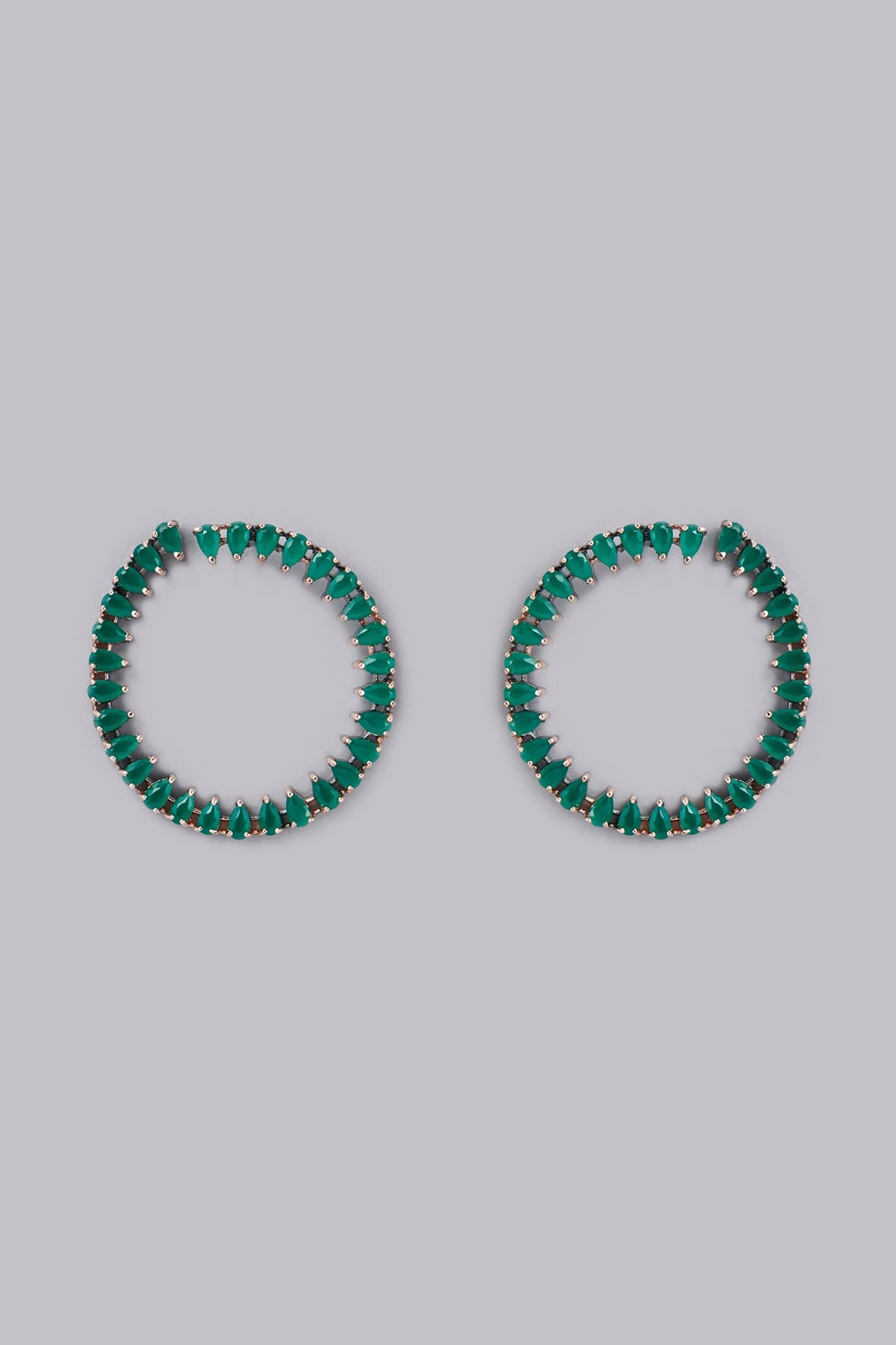 White Finish Green Stones & Zircon Dangler Earrings