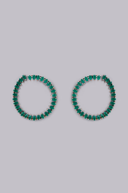White Finish Green Stones & Zircon Dangler Earrings
