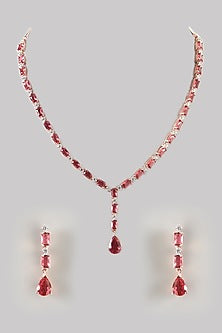 Rose Gold Finish Zircon & Synthetic Ruby Necklace Set