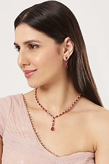 Rose Gold Finish Zircon & Synthetic Ruby Necklace Set