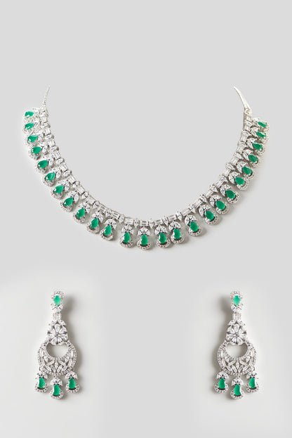 White Finish Emerald & Zircon Necklace Set