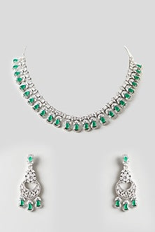 White Finish Emerald & Zircon Necklace Set