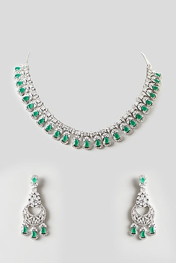 White Finish Emerald & Zircon Necklace Set