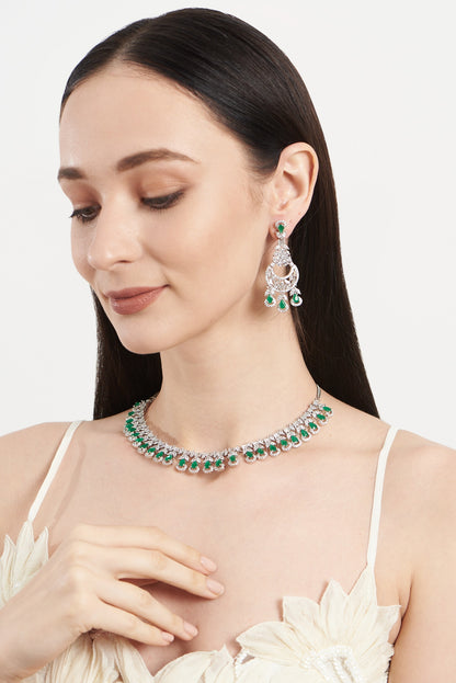 White Finish Emerald & Zircon Necklace Set