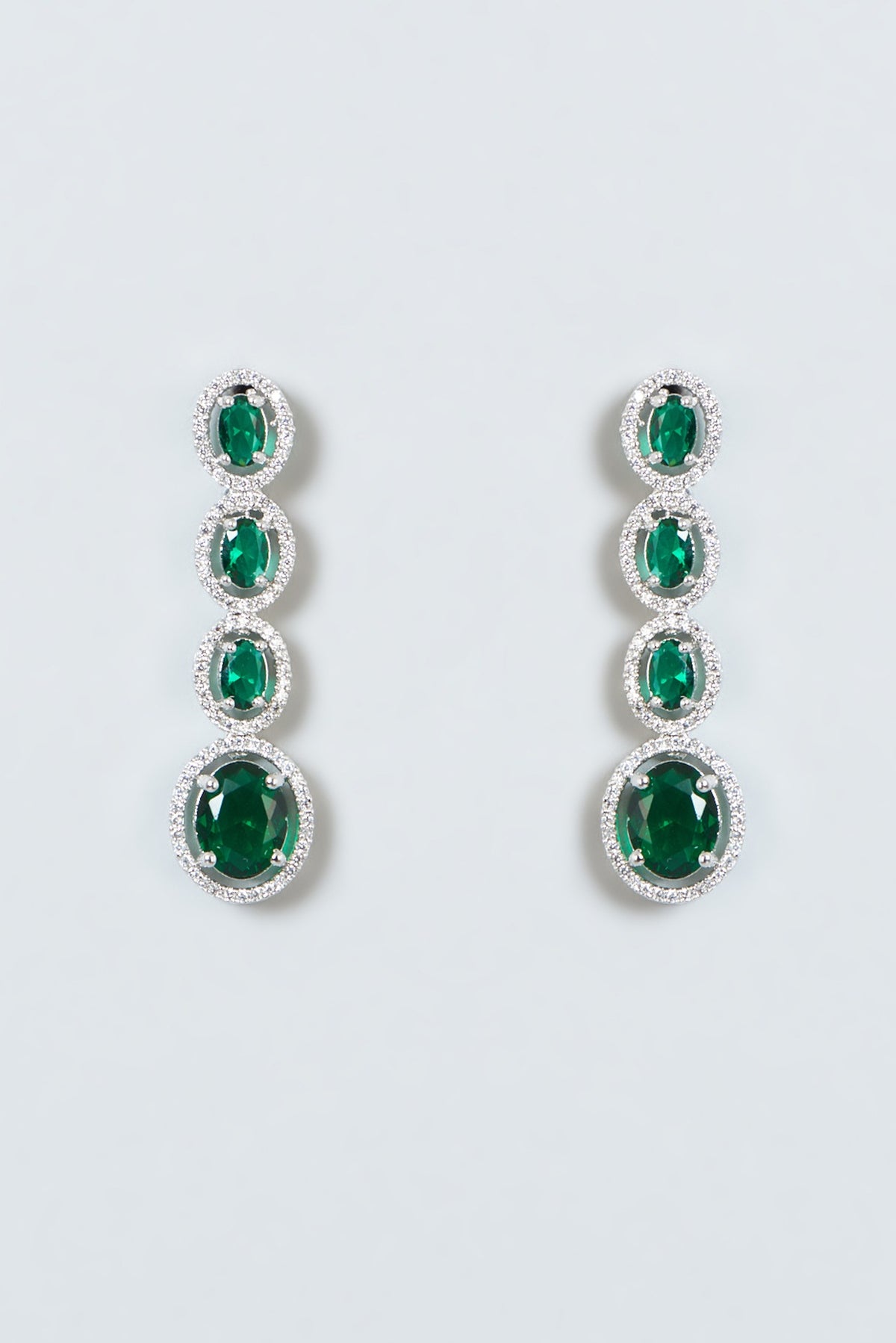 White Finish Zircon & Green Stone Choker Necklace Set