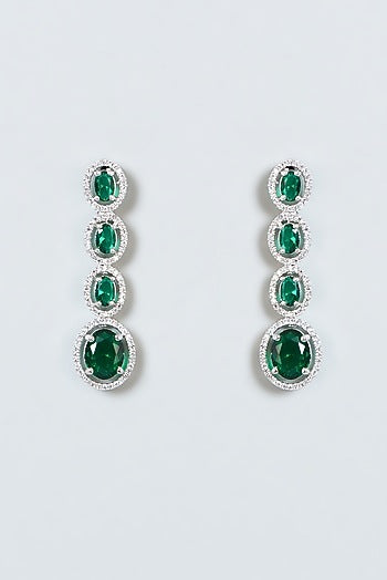White Finish Zircon & Green Stone Choker Necklace Set