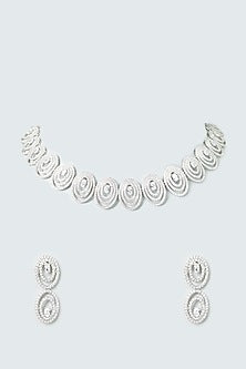 White Finish Zircon Choker Necklace Set