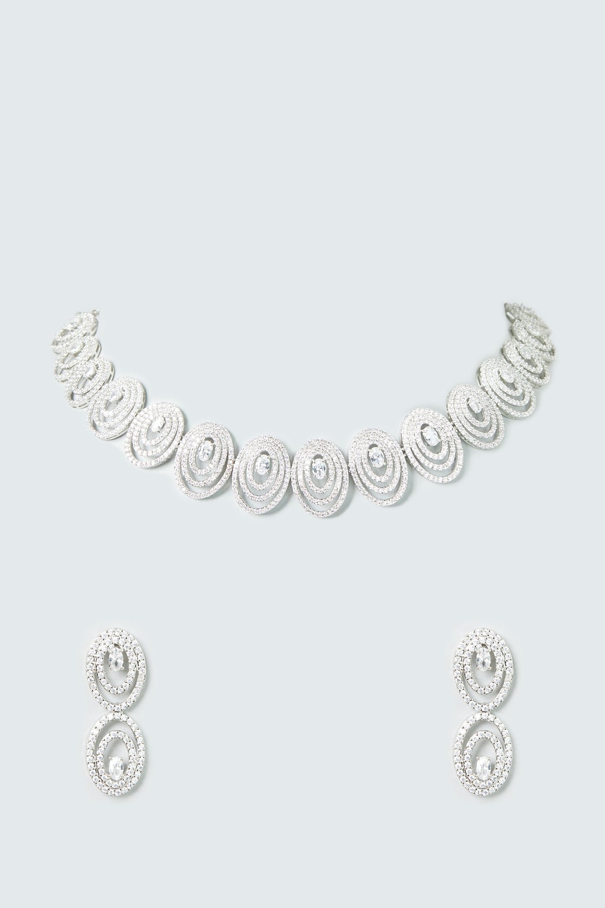 White Finish Zircon Choker Necklace Set
