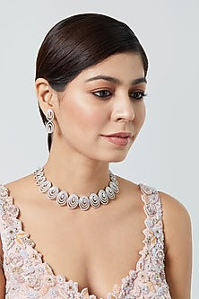 White Finish Zircon Choker Necklace Set