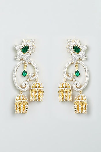 Gold Finish Zircon & Emerald Synthetic Stone Dangler Earrings