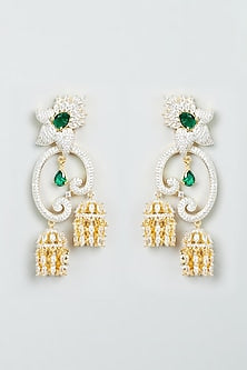 Gold Finish Zircon & Emerald Synthetic Stone Dangler Earrings