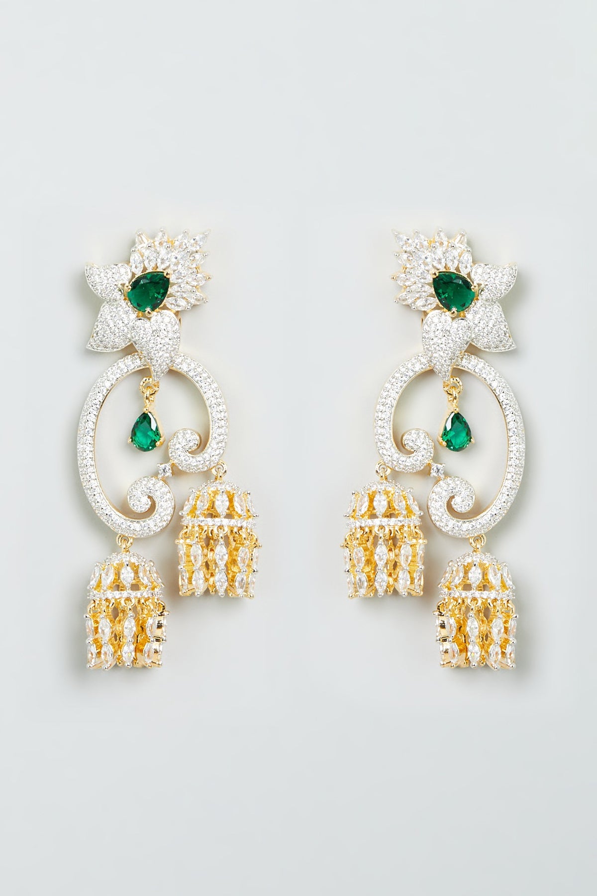 Gold Finish Zircon & Emerald Synthetic Stone Dangler Earrings