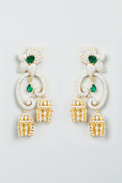 Gold Finish Zircon & Emerald Synthetic Stone Dangler Earrings