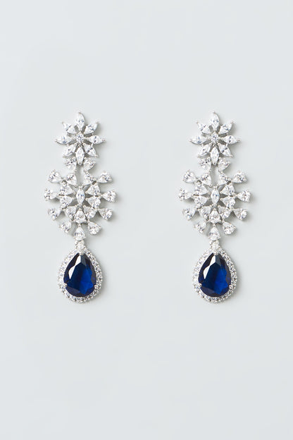 White Finish Zircon & Blue Drop Stones Necklace Set
